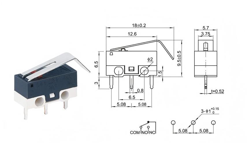 Перемикач миші із вигнутою рукояткою зі срібною точкою